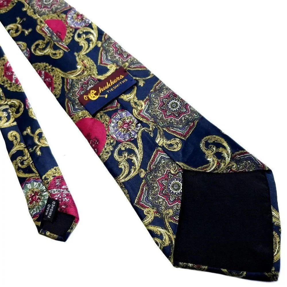 Chukkers Tiesmiths Silk Tie Red Floral‎ Short Wide Hand Finished